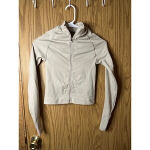 TALA  Zip Up Jacket Women XS Sand Beige Seamless Athletic Thumbholes